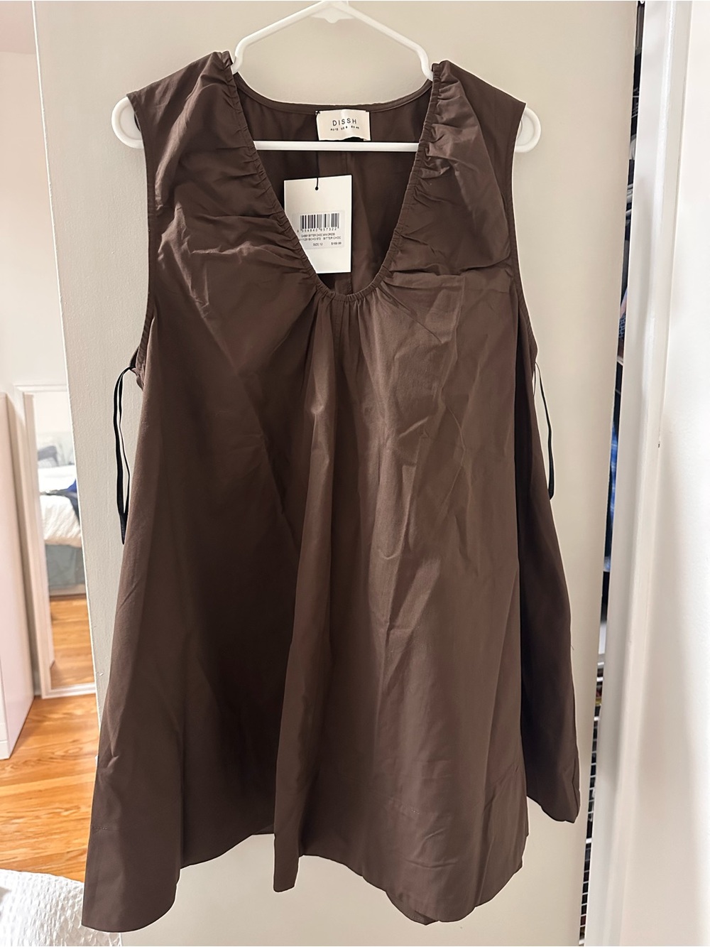 DISSH GABBY BITTER CHOC OVERSIZED COTTON MINI DRESS